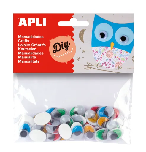 Kit Manualidades Ojos Móviles de Colores Con Pestañas Adhesivos Ø16mm 40ud. – Apli