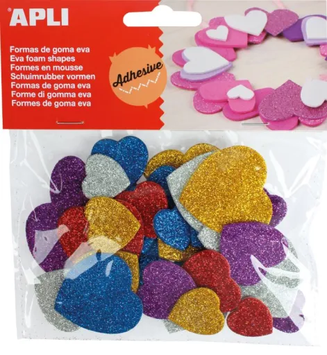 Kit Manualidades Corazones Brillantes en Goma Eva Adhesiva 50ud. – Apli