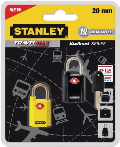 Candado De Zinc TSA 20mm Negro/Amarillo 2 Ud Stanley (Aloquete)