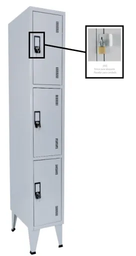 Taquillas Metálicas Simples Con 3 Puertas – 1900x300x500 mm Con Cerradura Para Candado Simples