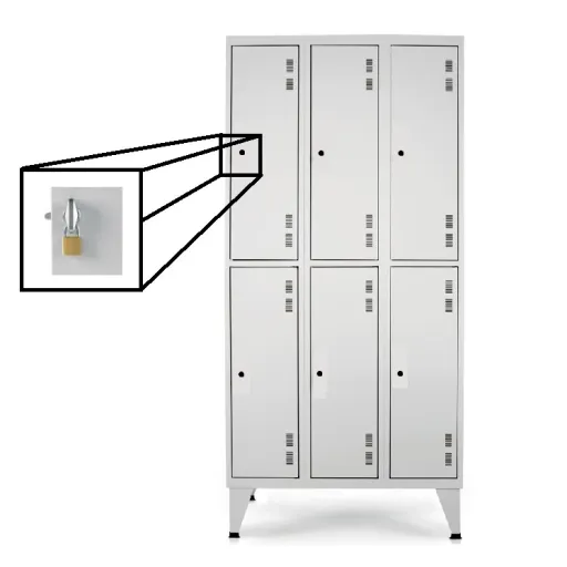 Taquillas Metálicas Triples en Color Gris Con 6 Puertas – 1900x900x500 mm Con Cerradura Metálica Para Candado