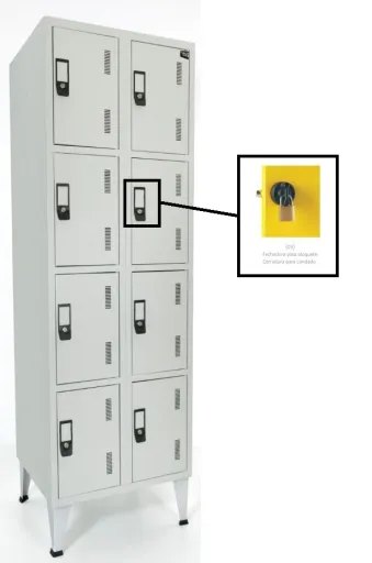 Taquillas Metálicas de Color Gris Dobles Con 8 Puertas – 1900x600x500 mm Con Cerradura Para Candado