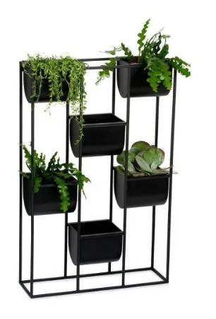 Macetero Múltiple de Pared en Metal Negro 49x15x76 cm