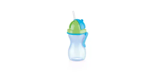Botella Con Pajita Bambini Azul – Silicona Flexible Con Válvula y Medición