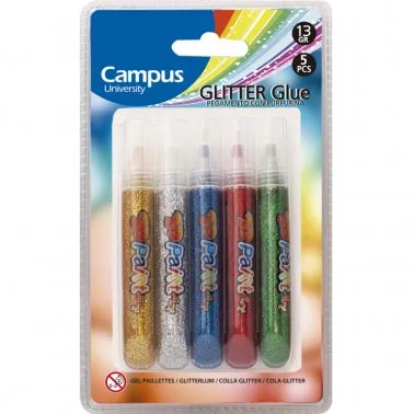 Pegamento Glitter Blíster 5 Tubos de Colores – Campus