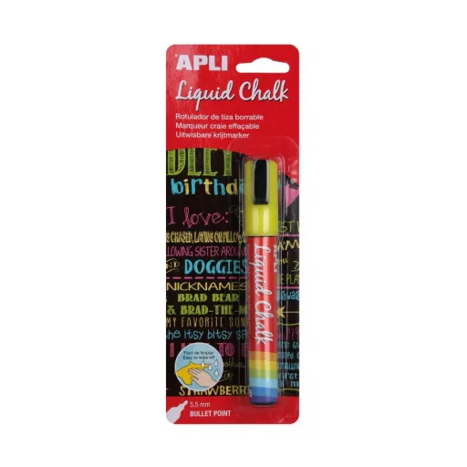 Rotulador de Tiza Líquida Punta Redonda 5,5 mm Amarillo - Apli