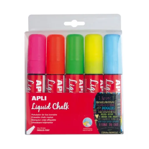 Rotulador de Tiza Líquida Punta Paralela 10 x 15 mm Colores Surtidos (Pack 5 Ud.) – Apli