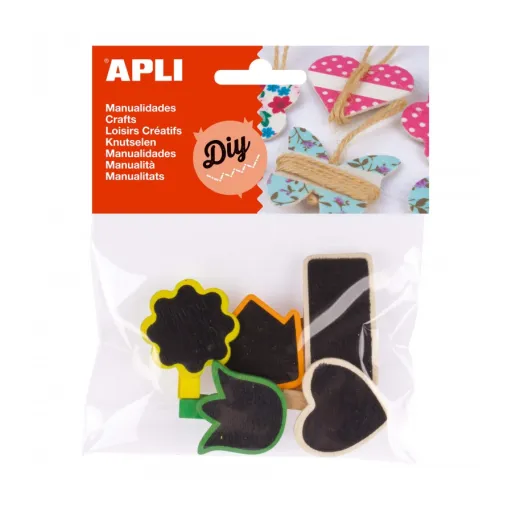 Mini Pinzas de Madera Con Acabado de Pizarra – 5 Unidades – Apli