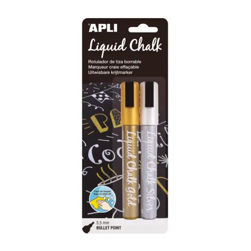 Rotuladores de Tiza Líquida Punta Redonda 5,5 mm Oro y Plata (Pack 2 Ud.) – Apli