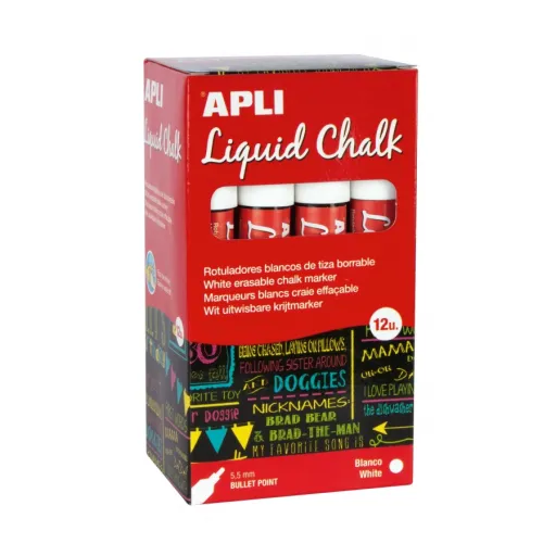 Rotulador de Tiza Líquida Punta Redonda 5,5 mm Blanco (Caja 12 Ud.) – Apli