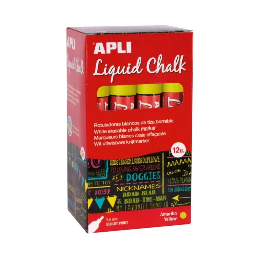 Rotulador de Tiza Líquida Punta Redonda 5,5 mm Amarillo (Caja 12 Ud.) – Apli