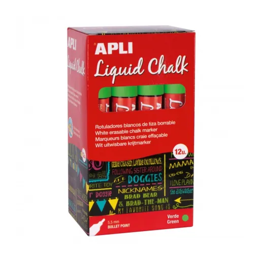 Rotulador de Tiza Líquida Punta Redonda 5,5 mm Verde (Caja 12 Ud.) – Apli