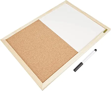 Tablero Combinado de Corcho y Pizarra Blanca 30x40cm Con Marco de Madera – Bi-Office