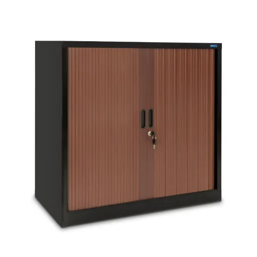Armario de Persiana 800x800x420mm Negro y Cerezo 