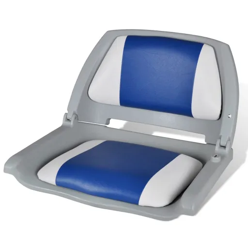 Asiento de Barco Respaldo Plegable Cojín Azul Blanco 48x51x41cm