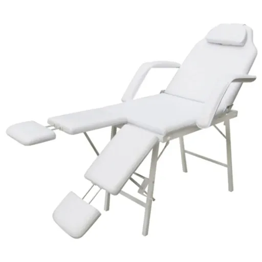 Silla de Masaje y Tratamiento Con Apoyo Para Piernas Ajustable, Blanca
