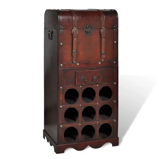 Botellero de Madera Para 9 Botellas Baúl Con Cajón