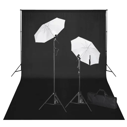 Kit de Estudio Fotográfico Telón Fondo Negro 600x300 cm y Luces