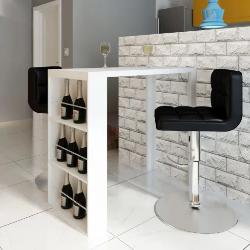 Mesa Alta de Cocina Con Estantes Para Botellas Blanca Brillante