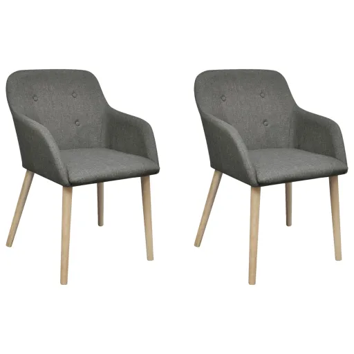 Sillas de Comedor 2 Uds Tela y Madera Maciza Roble Gris Claro