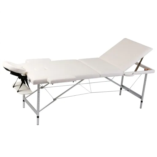Mesa Camilla de Masaje Plegable de 3 Cuerpos, Aluminio Blanco