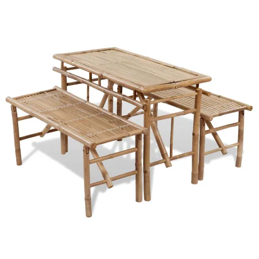 Mesa de Jardín Plegable Con 2 Bancos 100 cm de Bambú