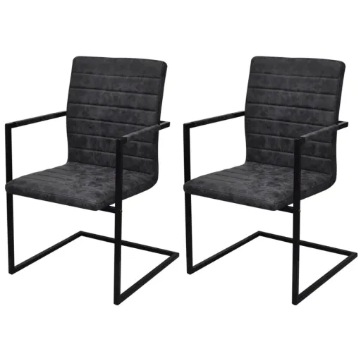 Sillas de Comedor Voladizas 2 Unidades Cuero Sintético Negro