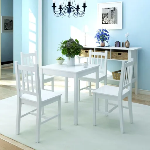 Conjunto de Comedor 5 Piezas Madera de Pino Blanco