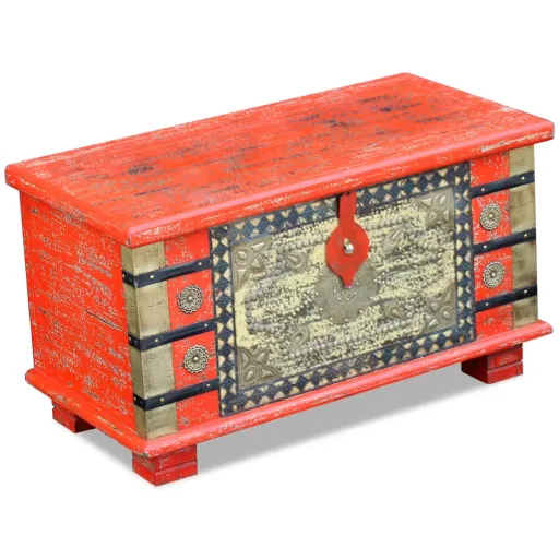 Baúl de Almacenamiento Madera de Mango Rojo 80x40x45 cm