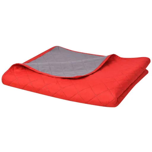 Cubrecama Acolchado Doble Cara 170x210 cm Rojo y Gris