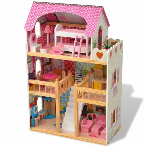 Casa de Muñecas de 3 Pisos Madera 60x30x90 cm