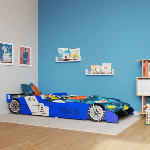 Cama Con Forma de Coche de Carreras Para Niños Azul 90x200 cm