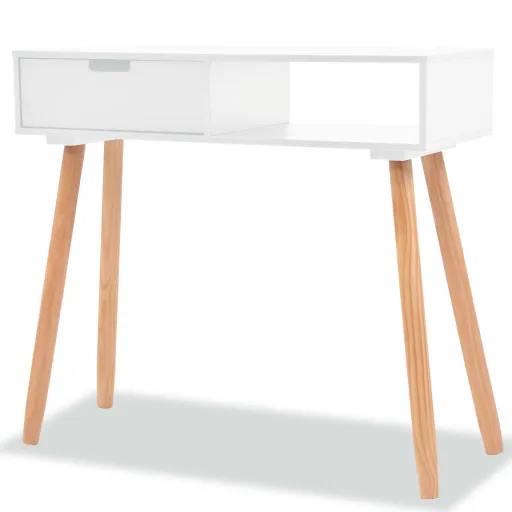 Mesa Consola de Madera Maciza de Pino Blanca 80x30x72 cm