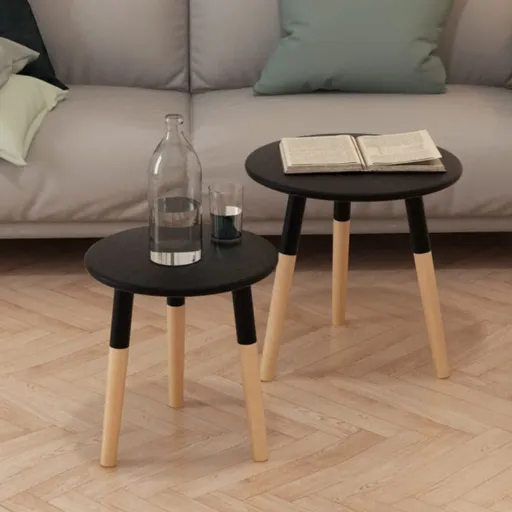 Set de Mesas Auxiliares 2 Unidades Madera Maciza de Pino Negro