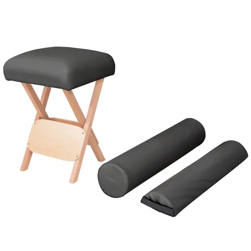 Taburete de Masaje Plegable 12 cm Grosor y 2 Cabezales Negro