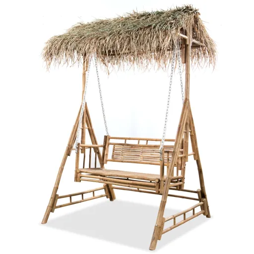Banco Columpio de 2 Plazas Con Hojas de Palmera y Bambú 202 cm