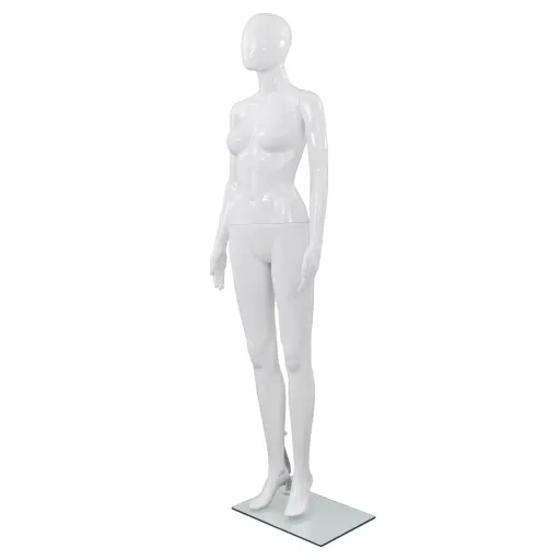 Maniquí de Mujer Completo Base de Vidrio Blanco Brillante 175cm
