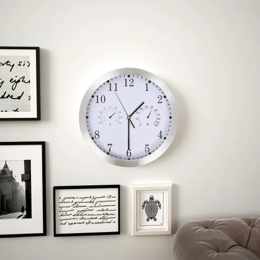 Reloj de Pared de Cuarzo Higrómetro y Termómetro 30 cm Blanco