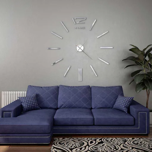 Reloj de Pared 3D Con Diseño Moderno 100 cm XXL Plateado