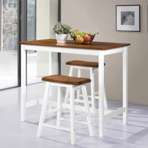 Set de Mesa y Taburete de Bar 3 Piezas Madera Maciza
