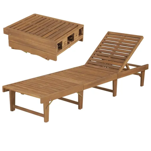 Tumbona Plegable de Madera Maciza de Acacia