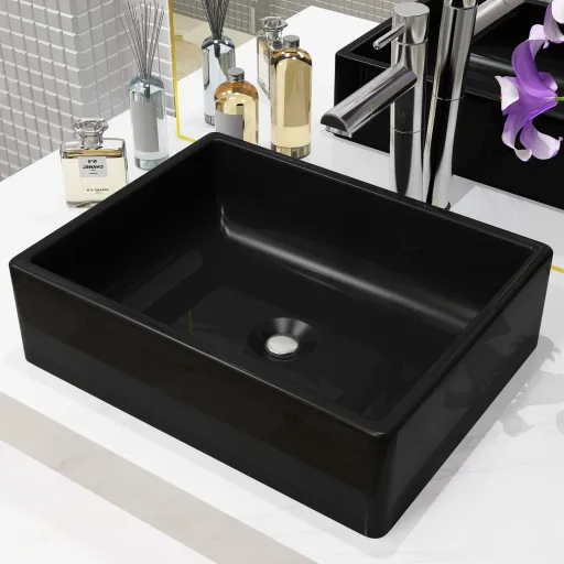 Lavabo de Cerámica Rectangular Negro 41x30x12 cm