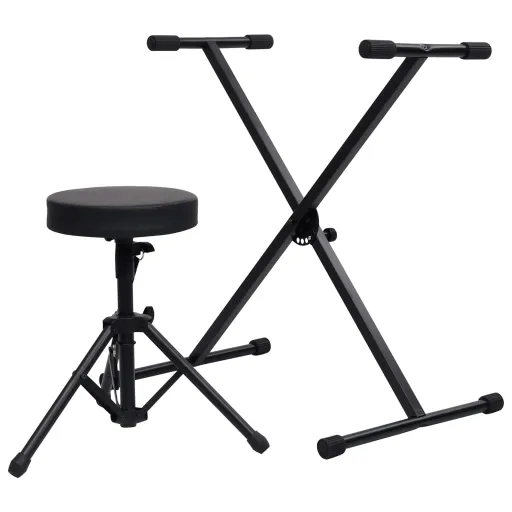Set de Soporte Para Teclado y Taburete Negro