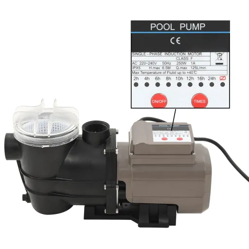 Bomba de Piscina Con Temporizador Negra 0,25 HP 8000 L/h