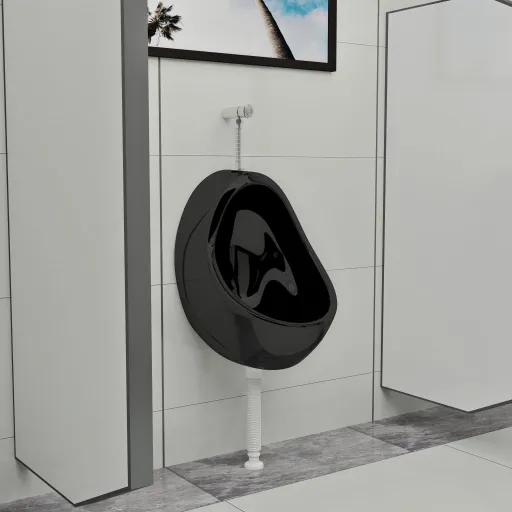 Urinario de Pared Con Válvula de Descarga Cerámica Negro