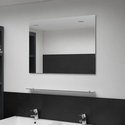 Espejo de Pared Con Estante de Vidrio Templado 80x60 cm