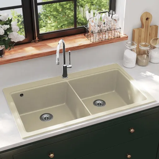 Fregadero de Cocina de Granito Con Dos Senos Beige