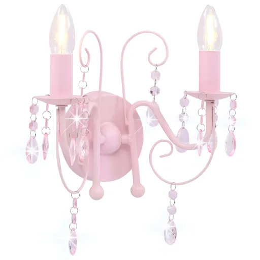 Lámpara de Pared Con Cuentas Rosa Con 2 Bombillas E14