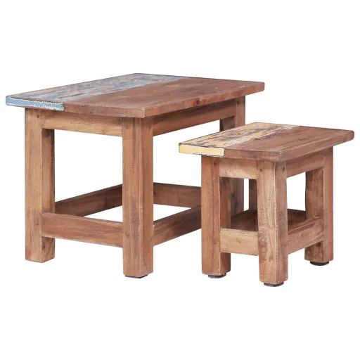 Mesas Apilables 2 Unidades Madera Maciza de Caoba