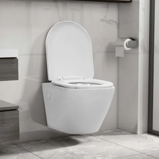 Inodoro de Pared Sin Bordes de Cerámica Blanco